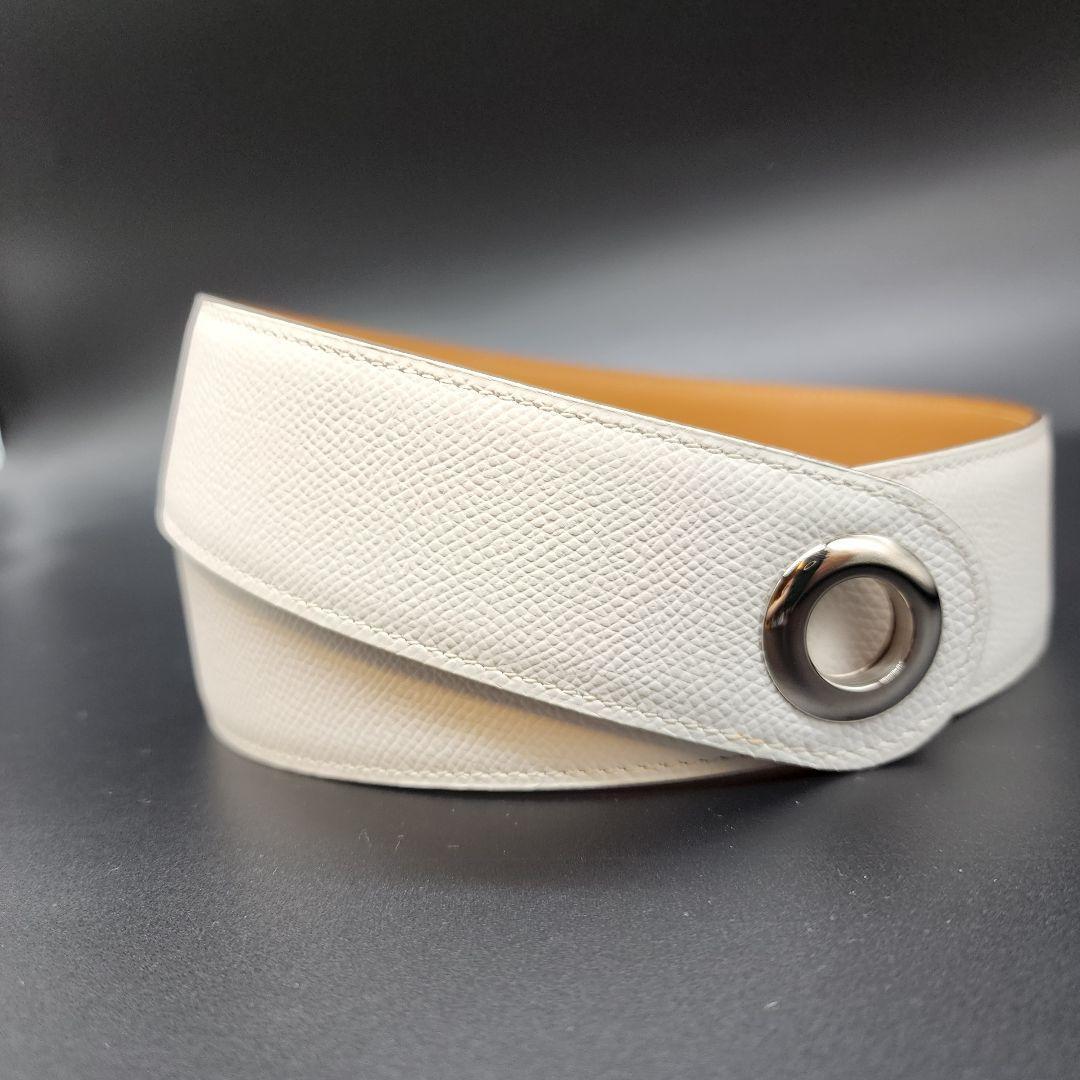 レザー【 良品 】 エルメス　スカーフベルト　白　レザー　銀金具　フランス製