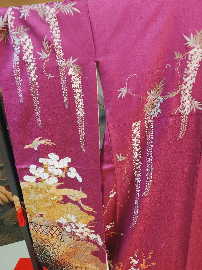 紫色 花柄 振袖 着物