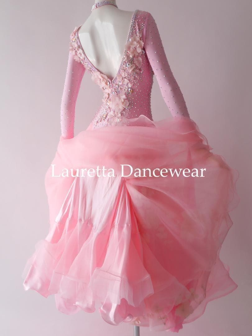 新品✨ラウレッタ 社交ダンスドレス ピンク M 高級仕様 競技 デモ対応