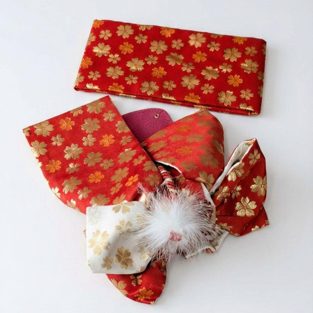 7歳　レトロ正絹白青海波菊　七五三　お着物・作り帯セット　アンティーク