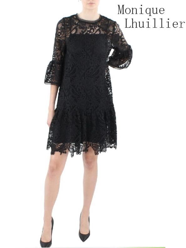 新品☆モニークルイリエMoniqueLhuillier☆高級刺繍レースドレス☆黒