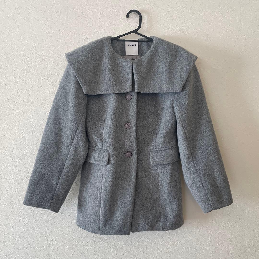 【SALE】GIUNON ビッグカラーコート グレー