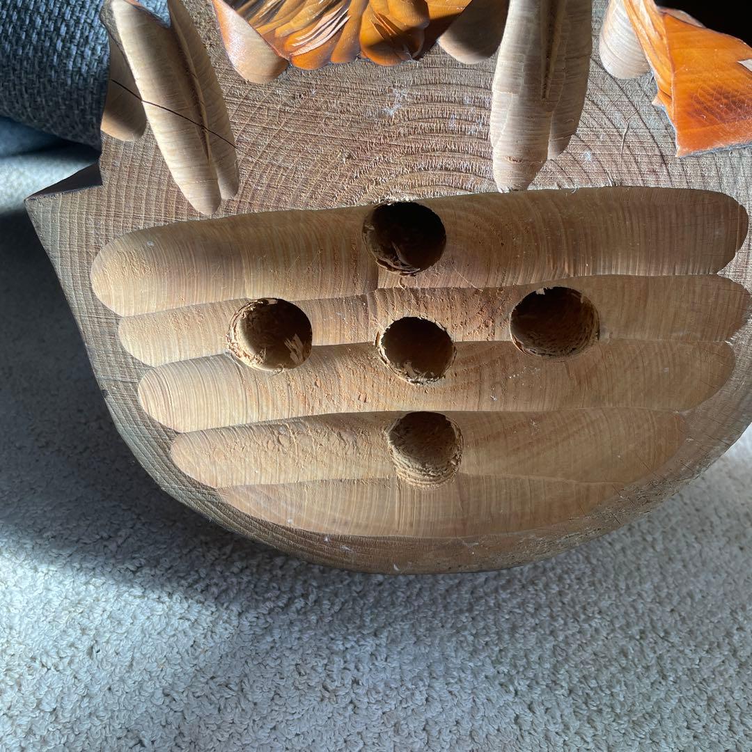 木彫り 名品フクロウ 美品希少 木彫民藝彫刻品。24