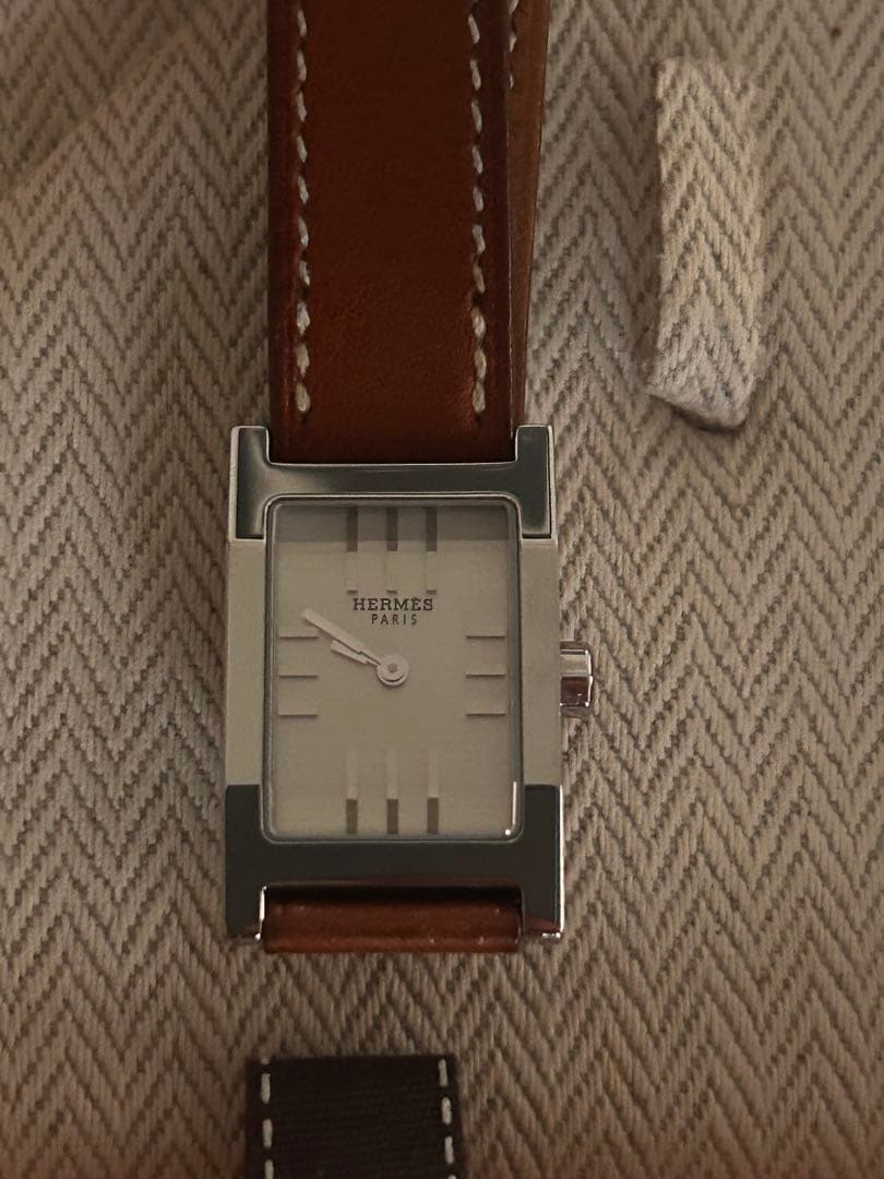 HERMES 長方形時計 ブラウンレザー