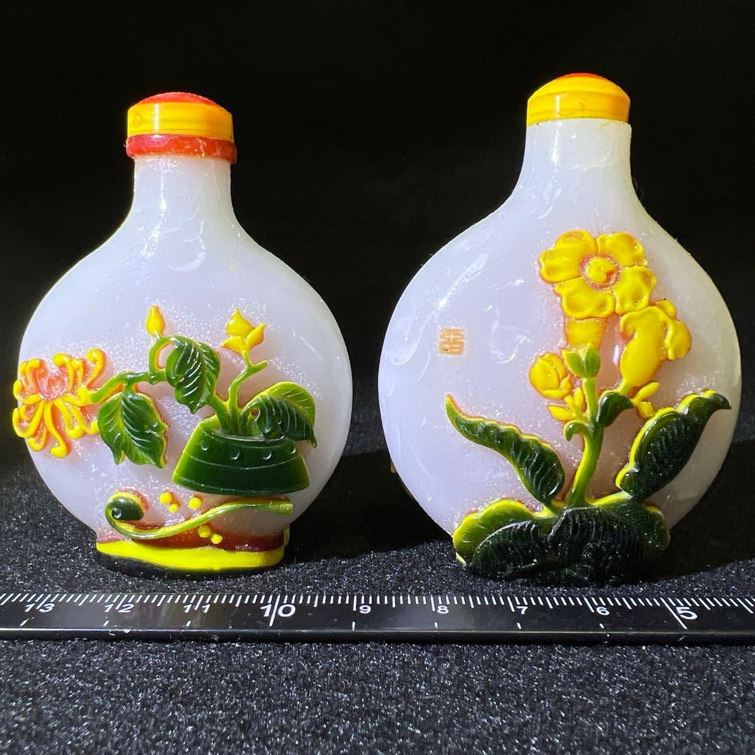 中国古玩　乾隆ガラス鼻煙香　木箱付　高さ約7㎝　東Y8-0122☆2F