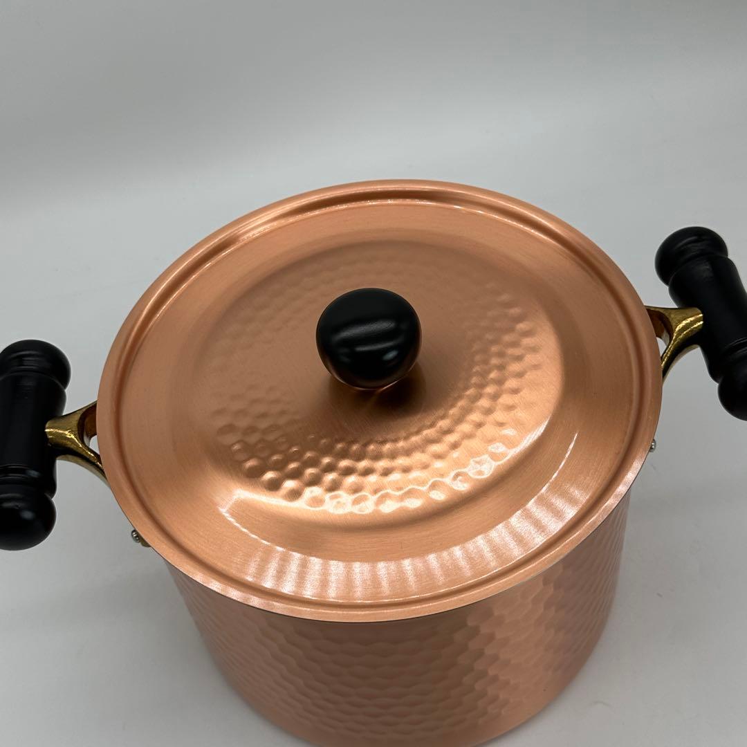 新品未使用 銅製 両手鍋 蓋付き IH対応 ガス火対応 22cm 銅鍋 燕三条