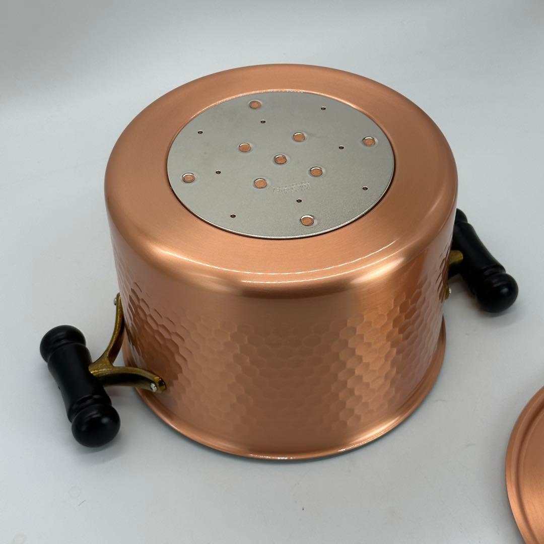 新品未使用 銅製 両手鍋 蓋付き IH対応 ガス火対応 22cm 銅鍋 燕三条