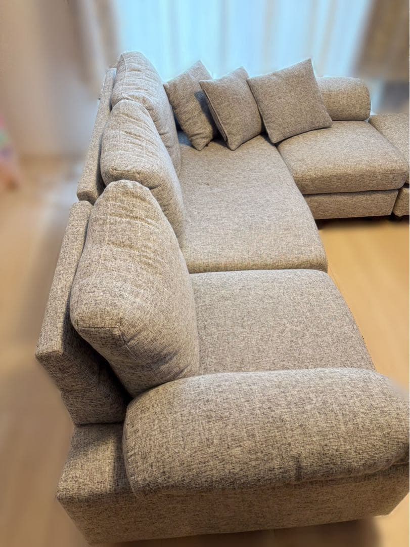 【直接受け渡し限定】タンスのゲン グレー L字型ファブリックソファ