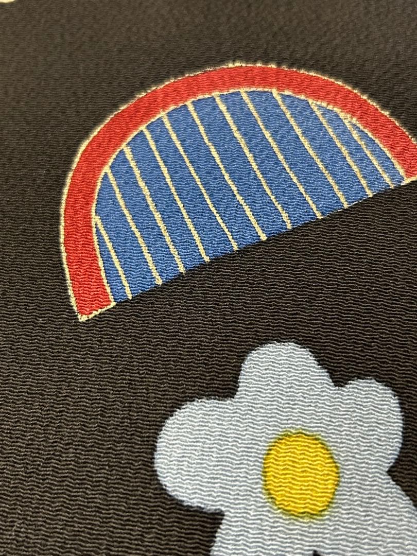 raindrop様御専用　名古屋帯 黒色　縮緬地　化粧道具　花　金彩