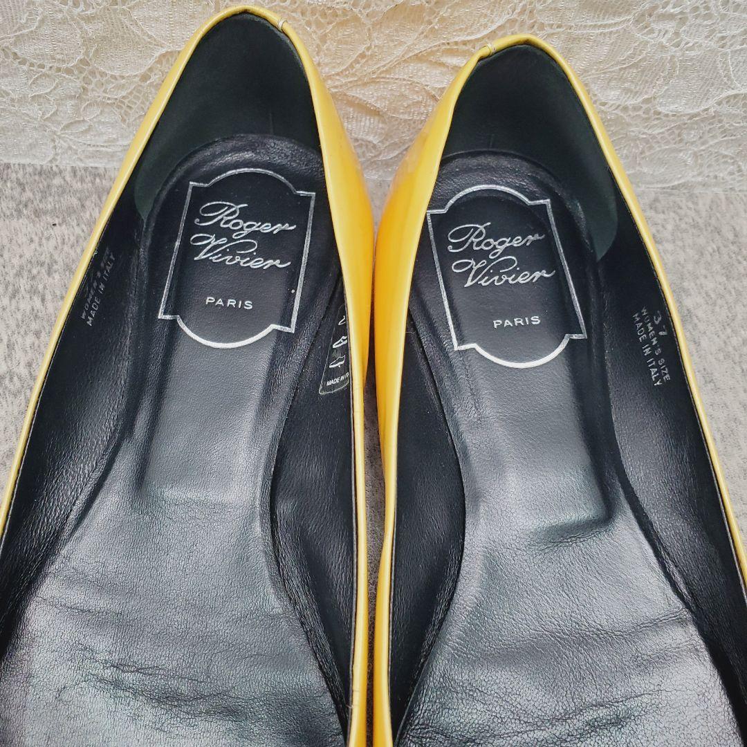 ✨ロジェヴィヴィエ✨リップモチーフ フラットシューズ 37 イエロー パテント