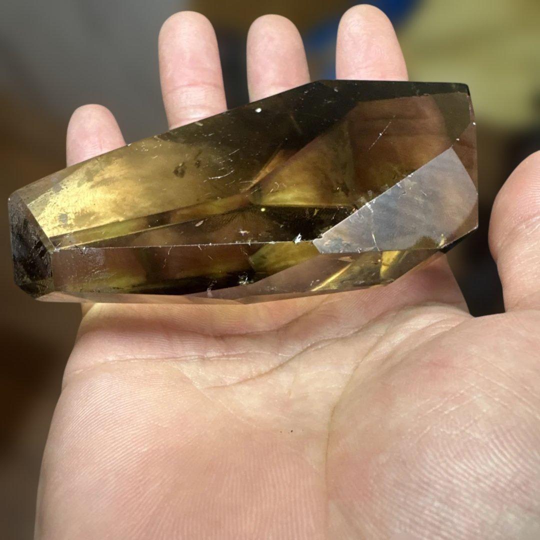 【極上品】スモーキーシトリン　ファントム　ポリッシュポイント 磨き石　置物