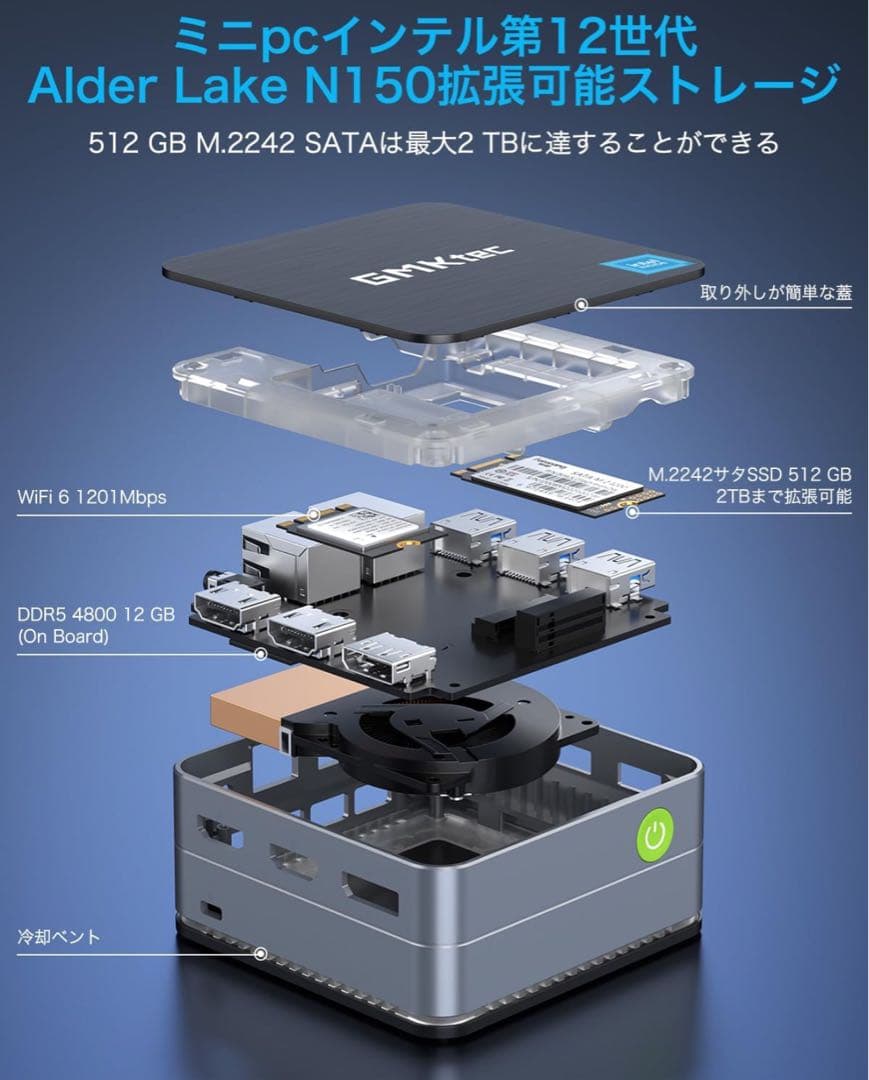GMKtecミニpc Windows 11 Pro DDR5 12GB+512G