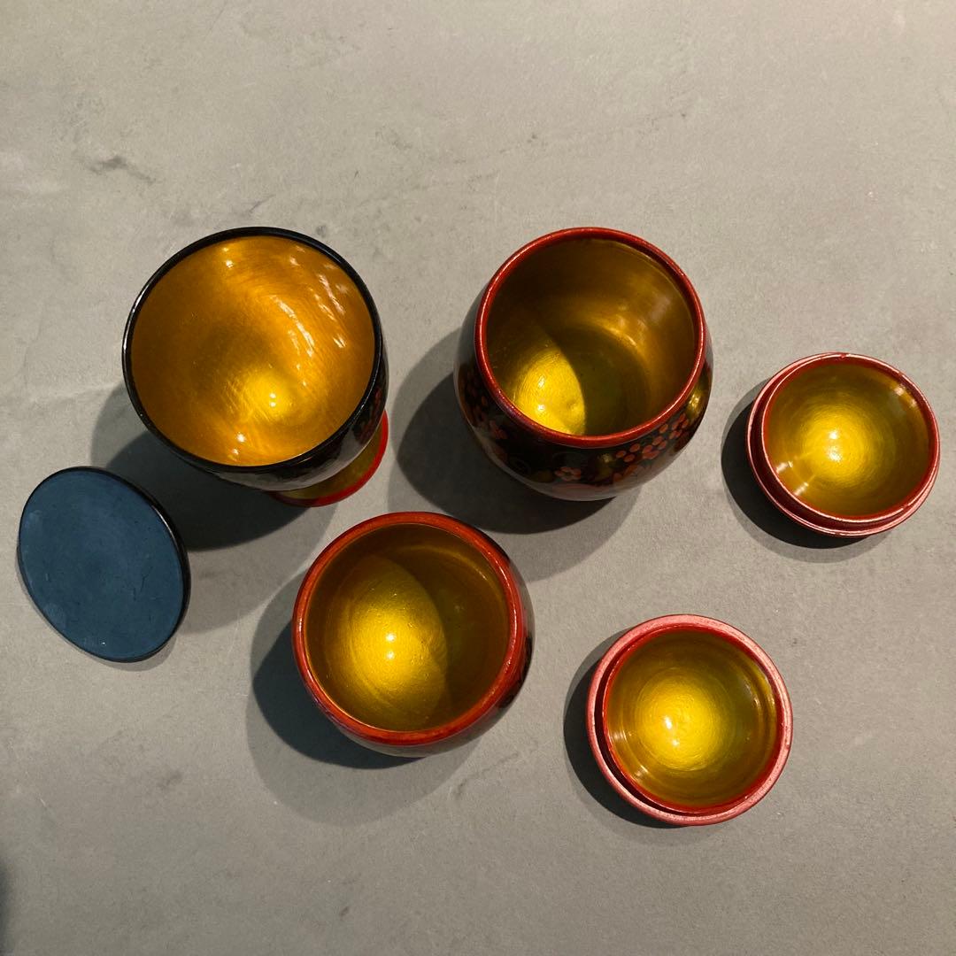 ロシア伝統工芸品 ホフロマ塗り 漆器 トレイ 小物入れ 食器 12点セット