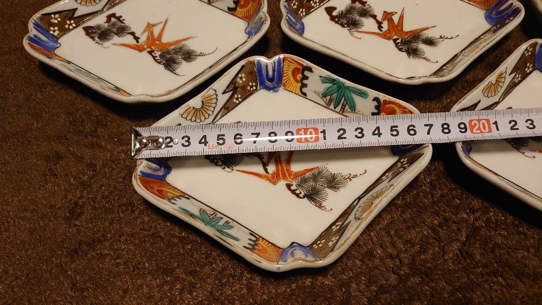 古伊万里　伊万里　色絵　鶴の図　菱形皿　５客