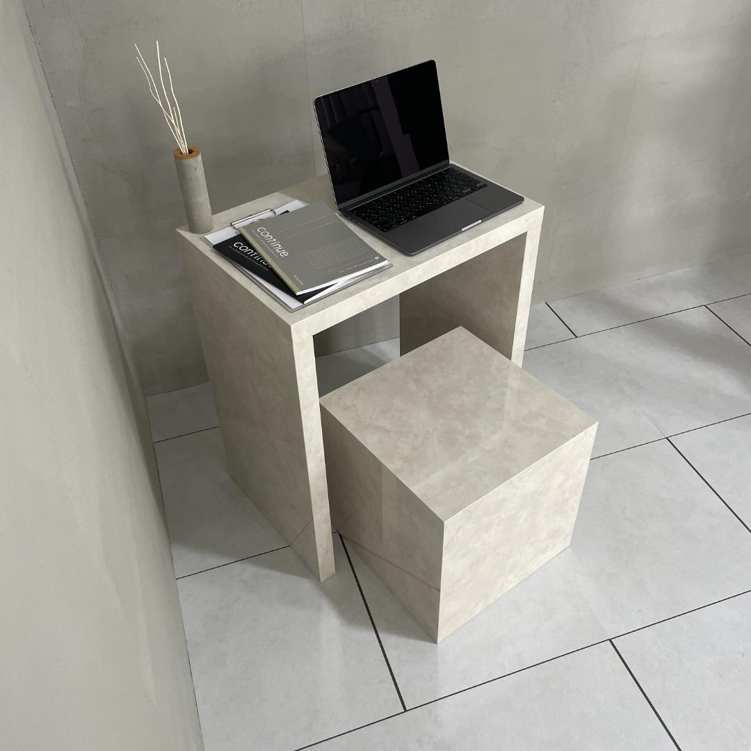テーブル 小 大理石調デスク 大理石風 ホワイト 白