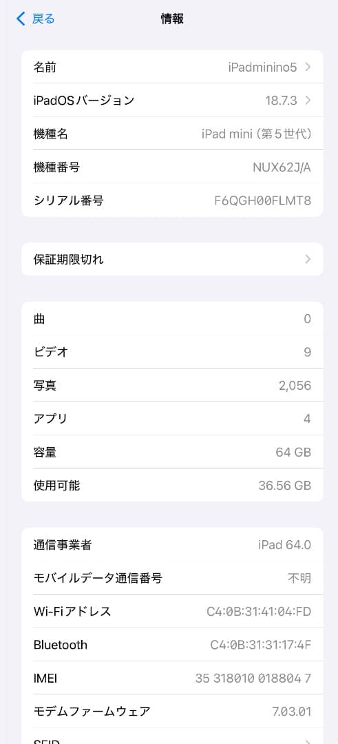 Apple iPad mini第５世代 wi-ficellularシルバー難あり