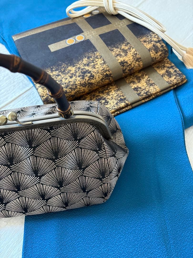 ❤️着物お出かけバンブーbag松葉文様　gold✖️black
