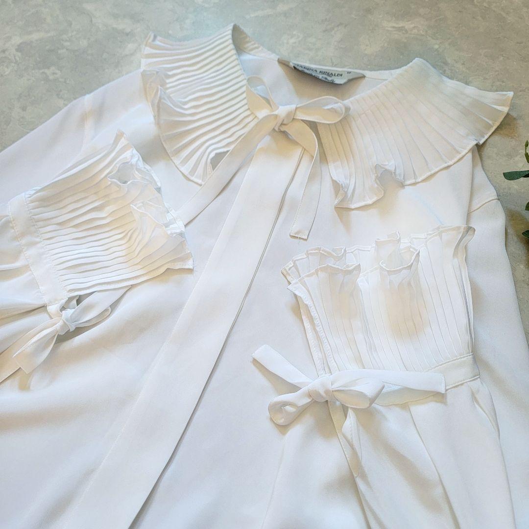 マリナリナルディ●プリーツフリルが素敵♪ボウタイリボンブラウス/イタリア製 3L