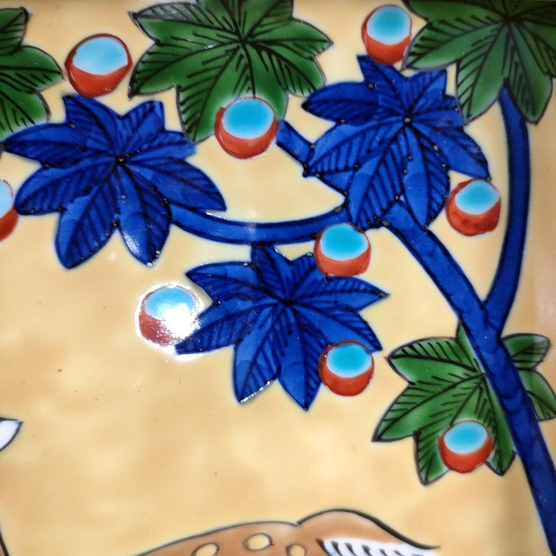 A1308-8/源右衛門窯/色絵花草鹿文陶額/