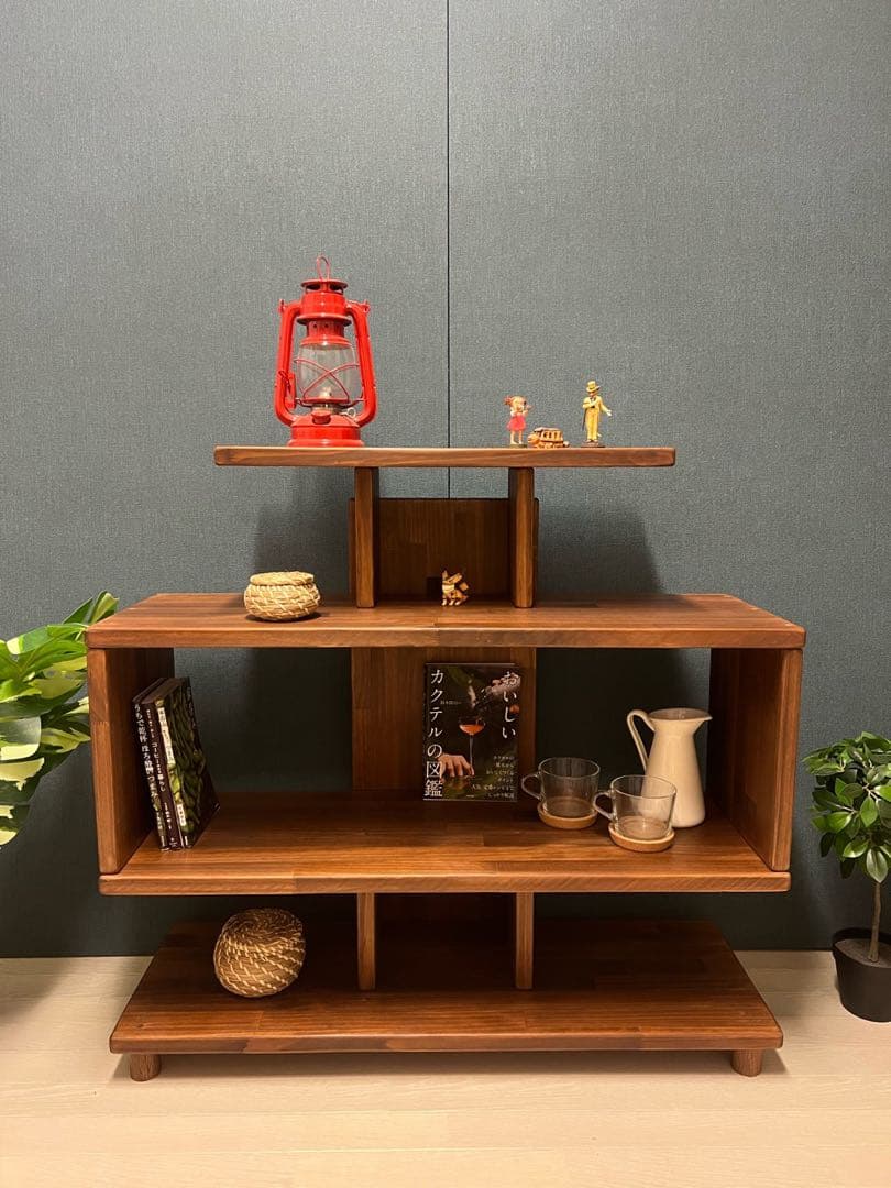 【在庫整理】 デザインラック ロ形 本棚 小物置き パイン ウォルナット調