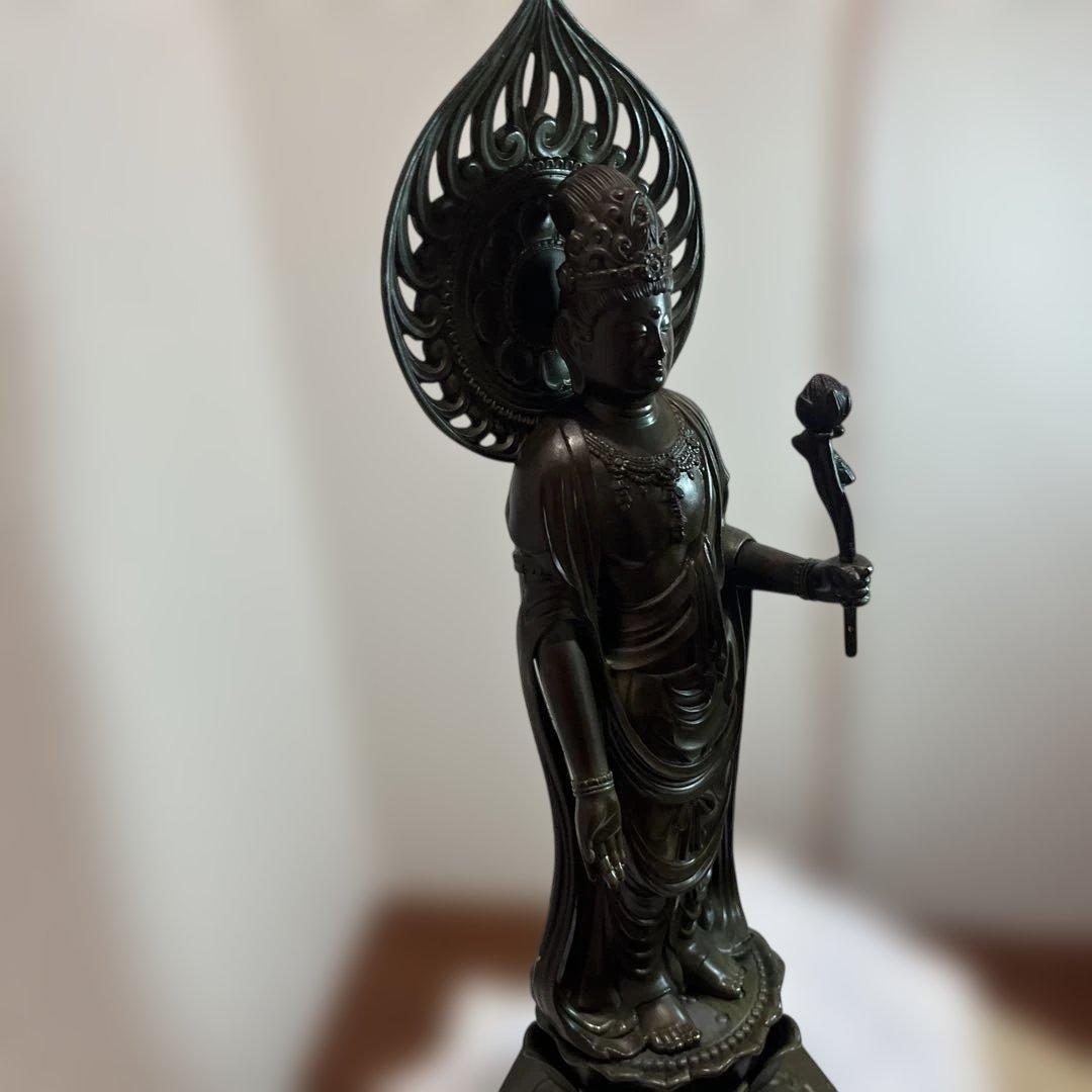 ブロンズ製 仏像 光背付き 約36cm