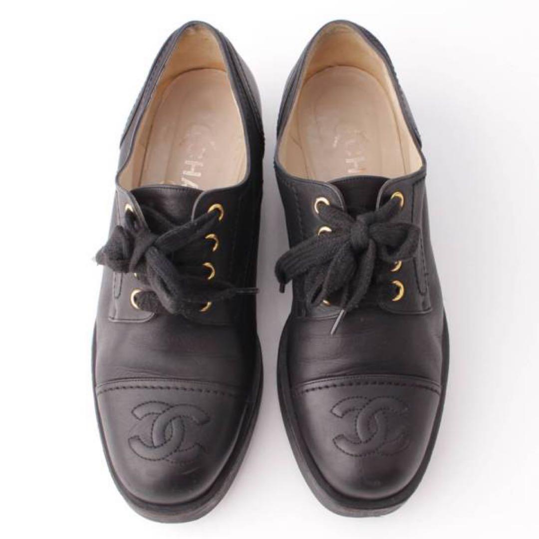 シャネル(Chanel) ココマーク レースアップ シューズ ブラック 38