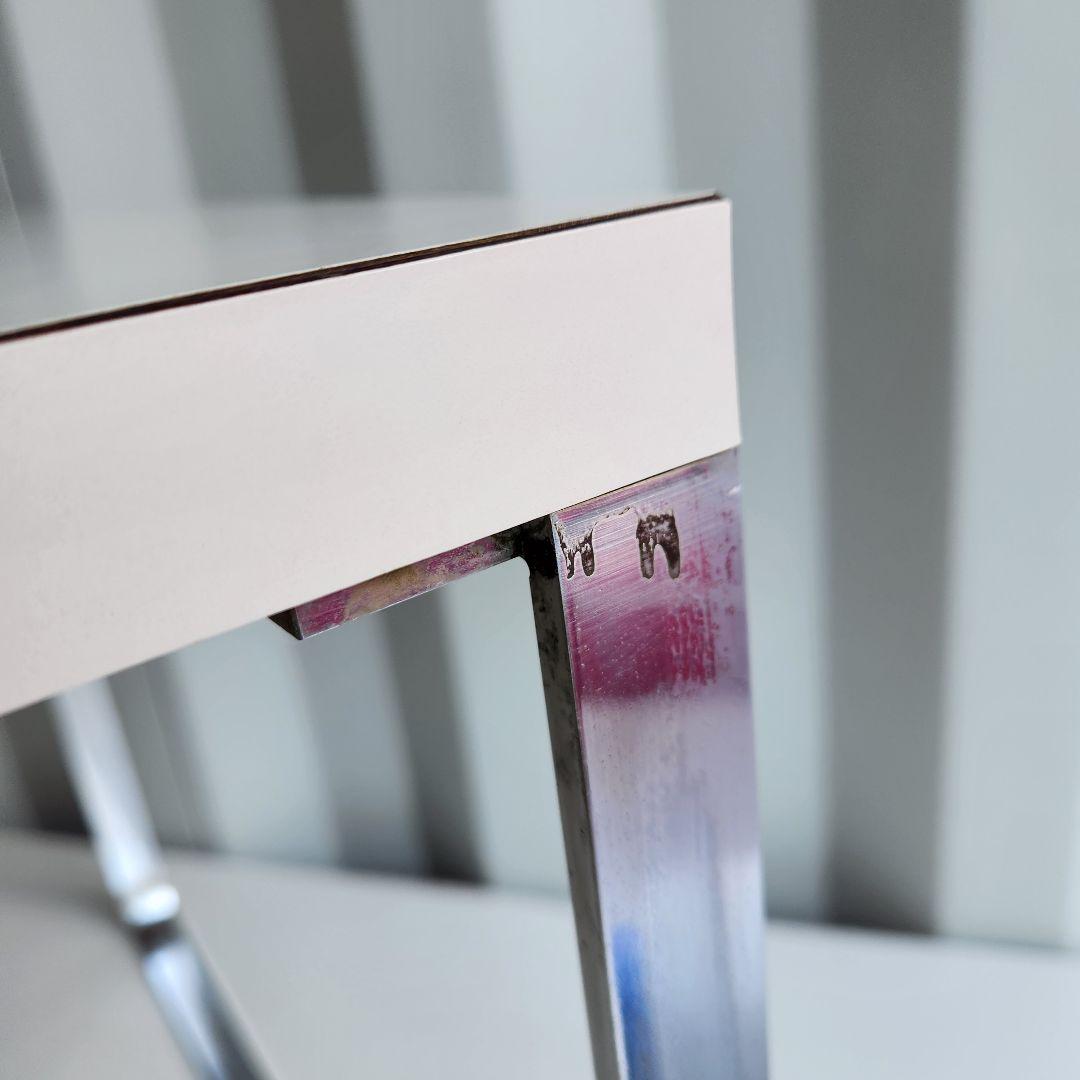 希少　ポストモダン　サイドテーブル　コーヒーテーブル　シルバーx白　45x45