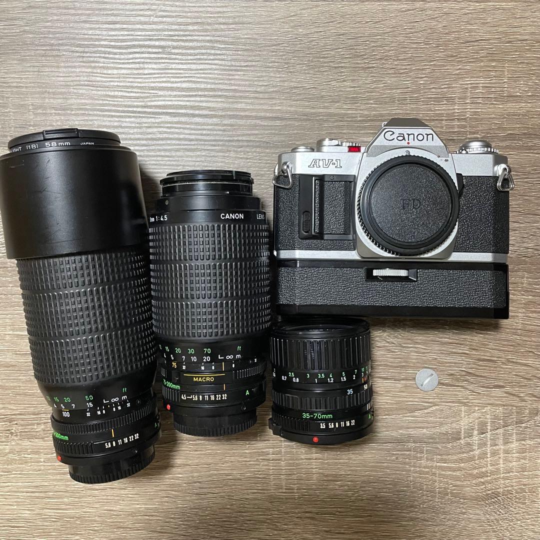 作例あり Canon AV-1 フィルム一眼レフカメラ レンズ3本 動作確認済み