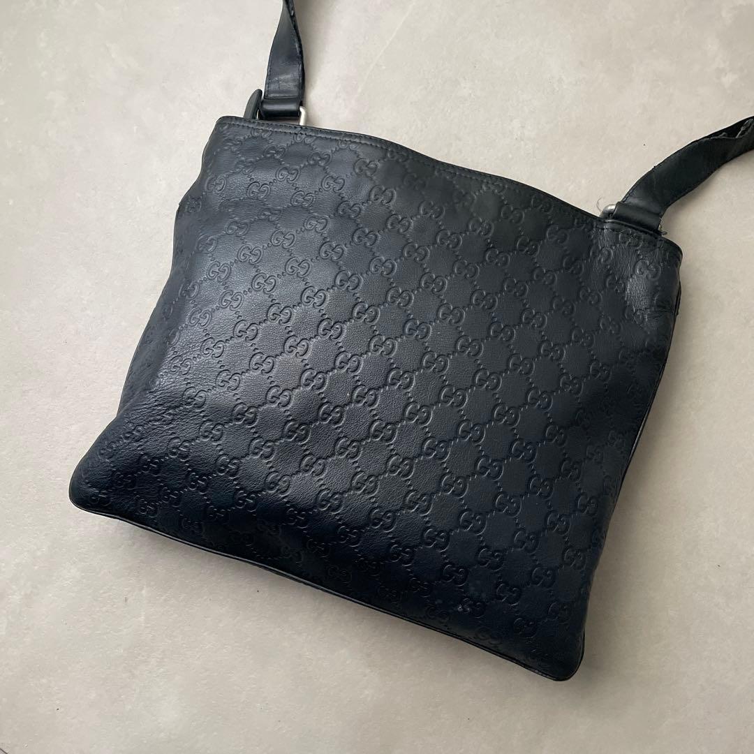 グッチ GUCCI レザー ショルダーバッグ GG サコッシュ ブラック