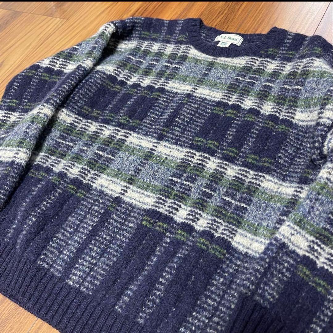 80s エルエルビーンセーター ニット M スコットランド製 紺 ネイビー
