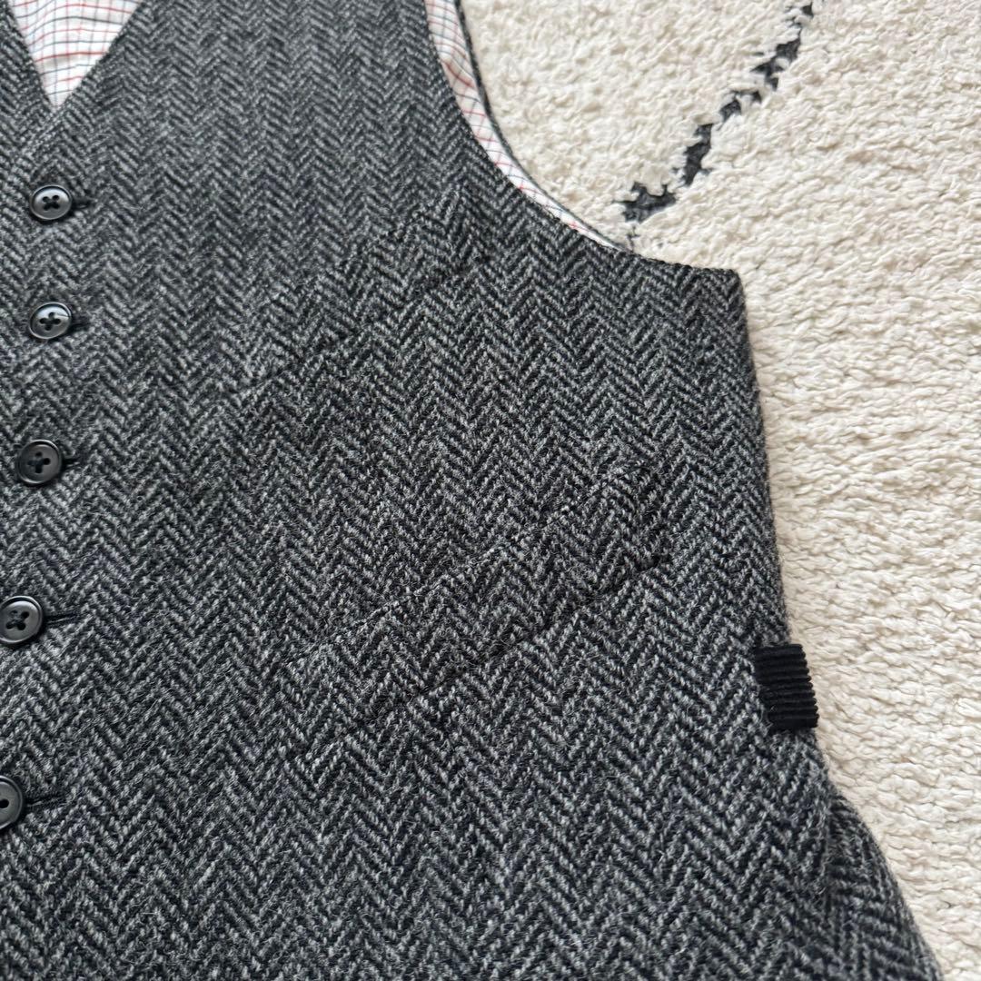 ビームスプラス　ハリスツイード　ベスト　ジレ　ヘリンボーン　ツイード　グレー