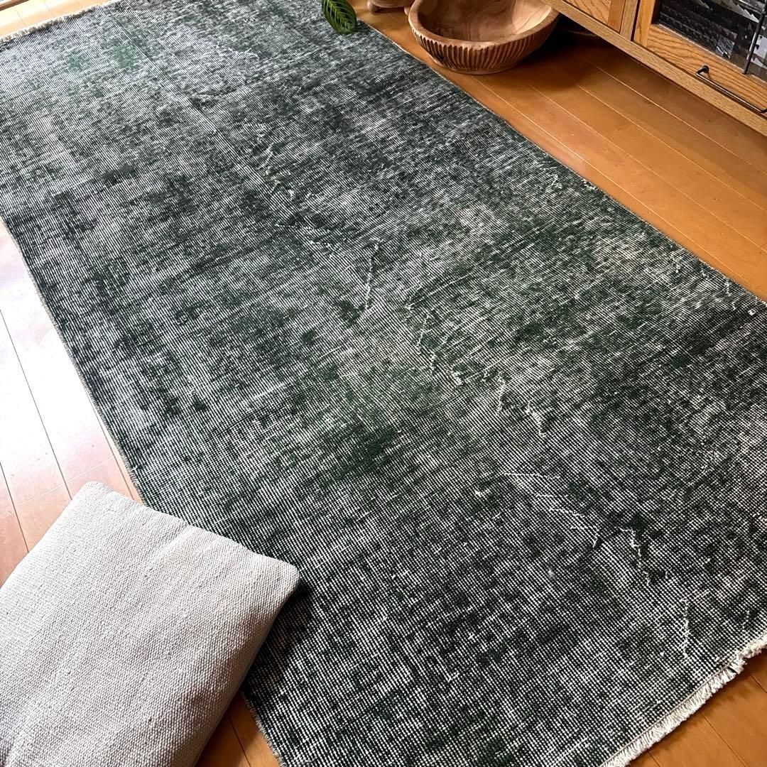 94.5×206ビリジアングリーン　ワンカラー　貴重トルコヴィンテージラグ