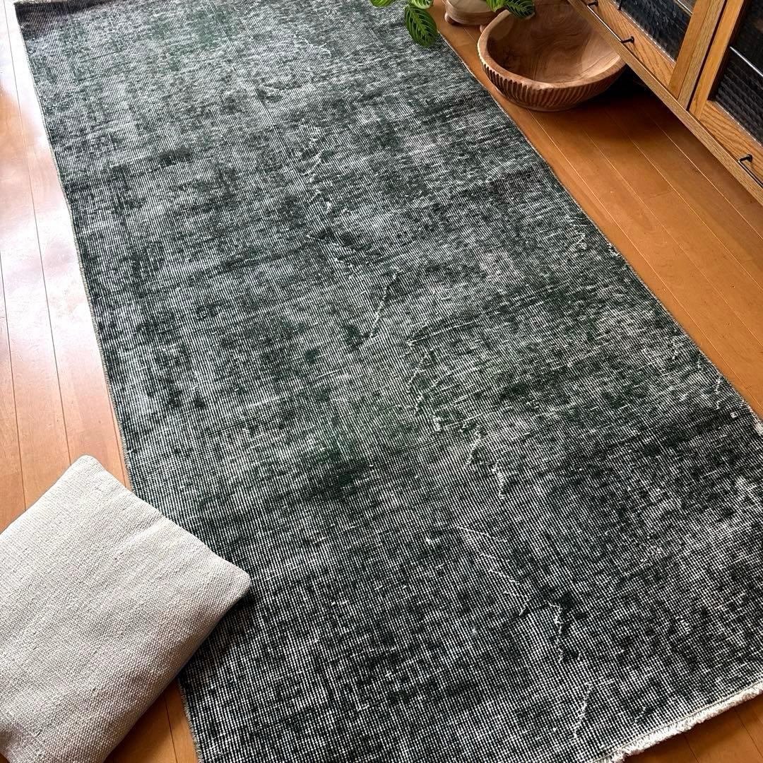 94.5×206ビリジアングリーン　ワンカラー　貴重トルコヴィンテージラグ