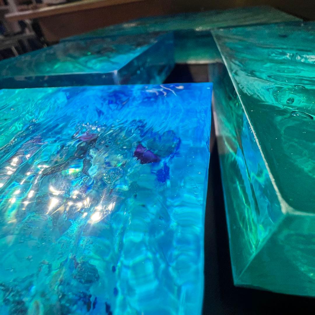 【波紋アート】Real Ocean／立体オブジェ／15cmプリズム×6cm