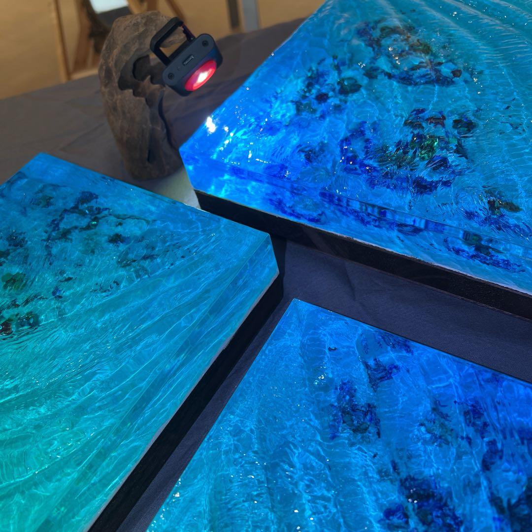 【波紋アート】Real Ocean／立体オブジェ／15cmプリズム×6cm