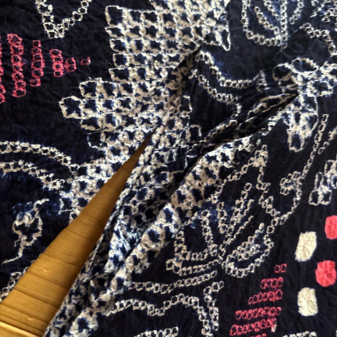 【SALE】有松鳴海絞り浴衣 手縫い 身丈161 葡萄 花紋 ヴィンテージ 浴衣