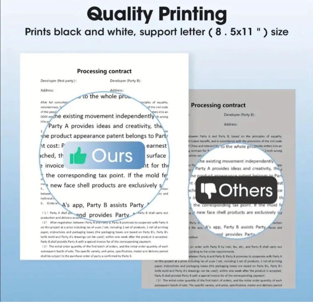 PMO M08F、A4ポータブルワイヤレスプリンター 100枚用紙セット