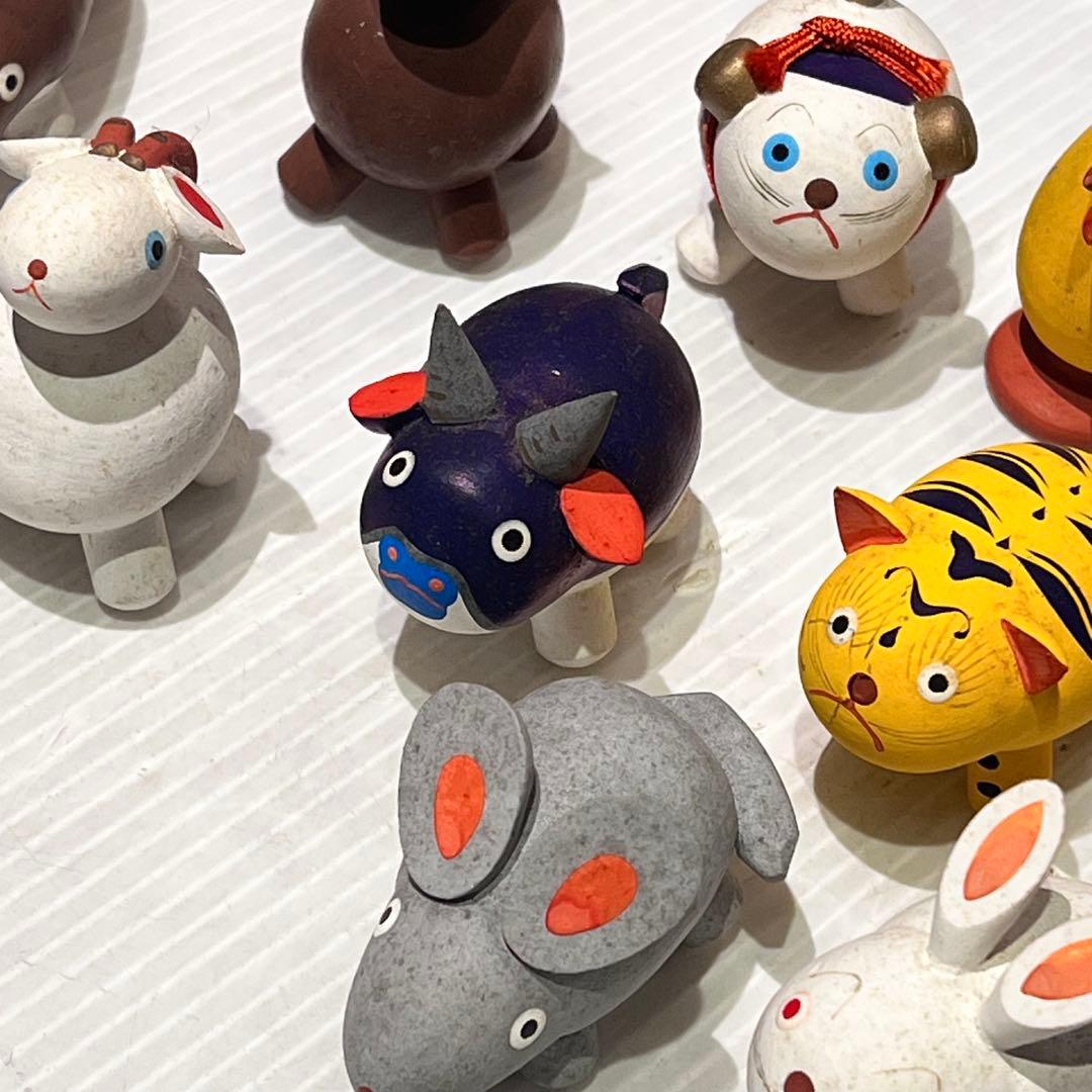 【おぐら屋　木彫人形十二支】　おまとめ　鳥取県　岩美　郷土玩具　挽物細工