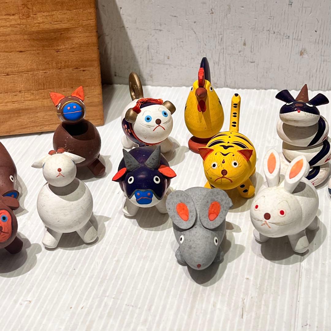 【おぐら屋　木彫人形十二支】　おまとめ　鳥取県　岩美　郷土玩具　挽物細工