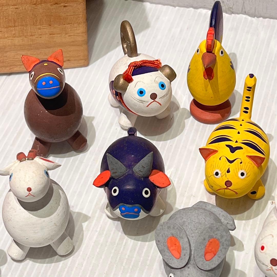 【おぐら屋　木彫人形十二支】　おまとめ　鳥取県　岩美　郷土玩具　挽物細工