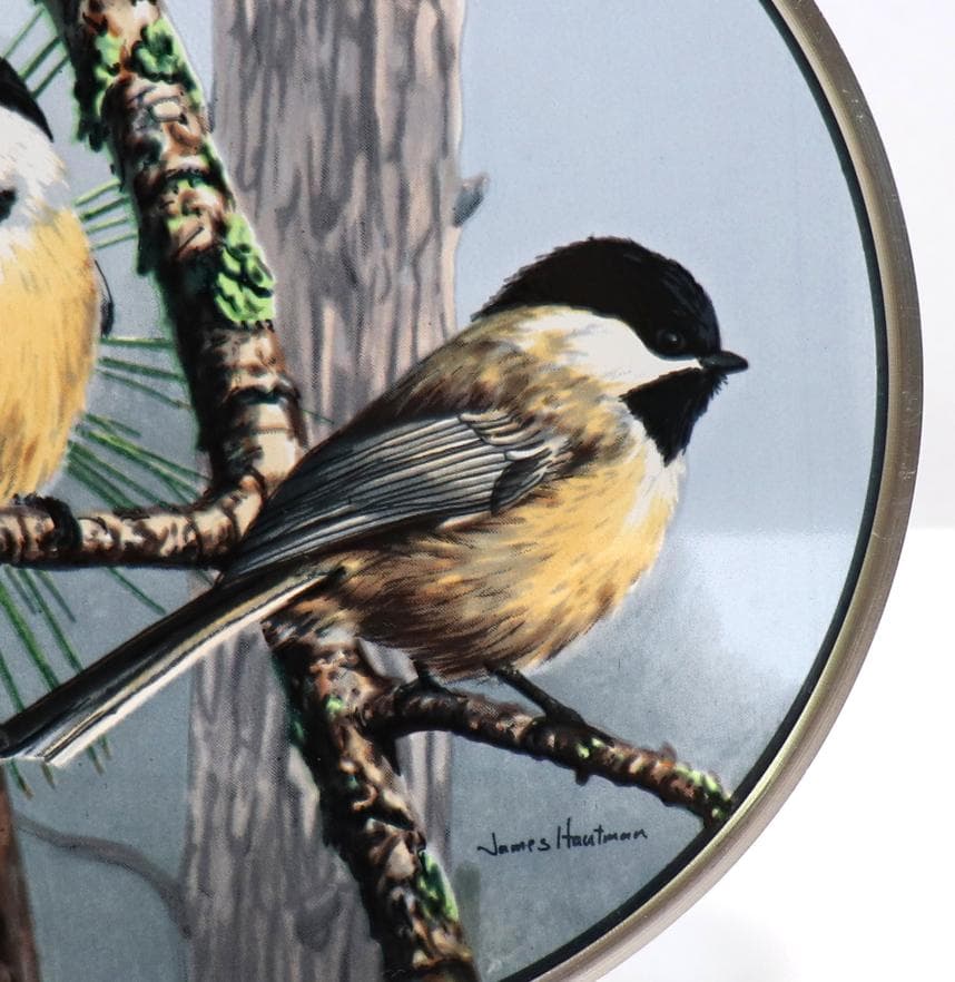 アカマツとアメリカコガラ ヴィンテージ ステンドグラス 鳥 ジム・ハウトマン