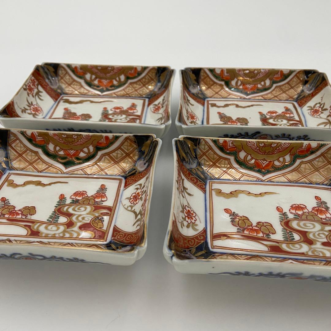 古伊万里 赤絵 金彩 長方皿 4客 長皿 刺身皿 中皿 アンティーク 料亭 割烹