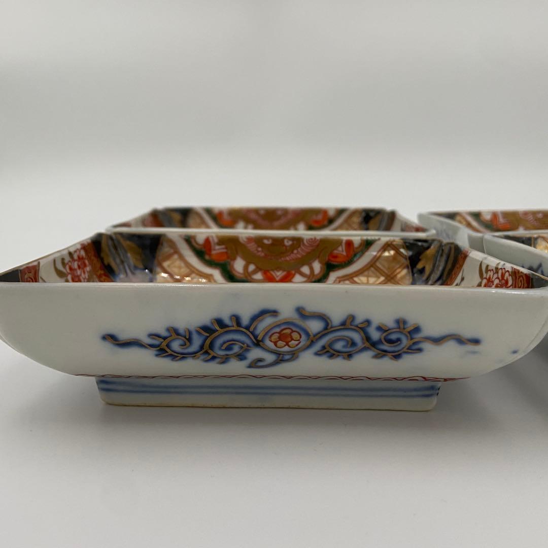 古伊万里 赤絵 金彩 長方皿 4客 長皿 刺身皿 中皿 アンティーク 料亭 割烹