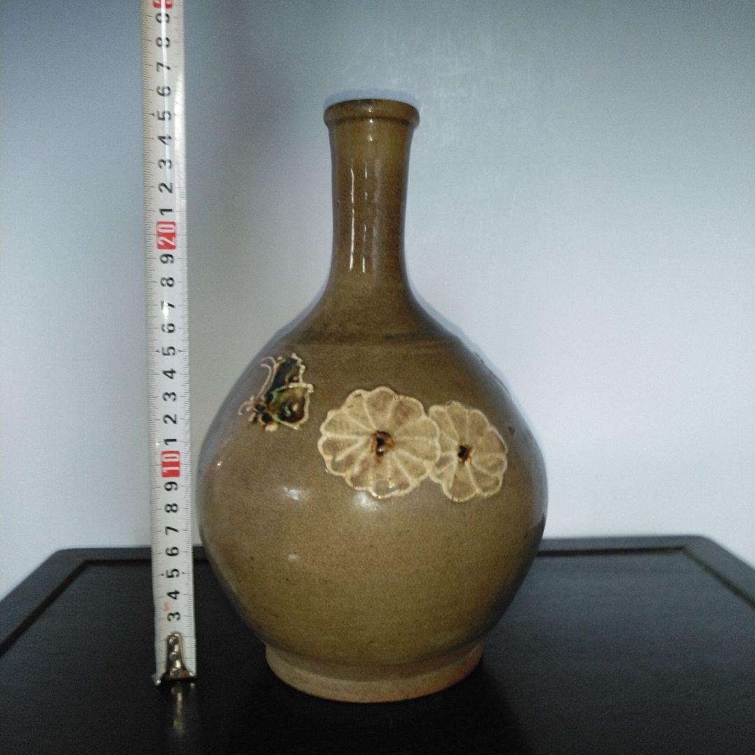 NO632 相馬焼　徳利　イッチン　蝶と花模様　古相馬