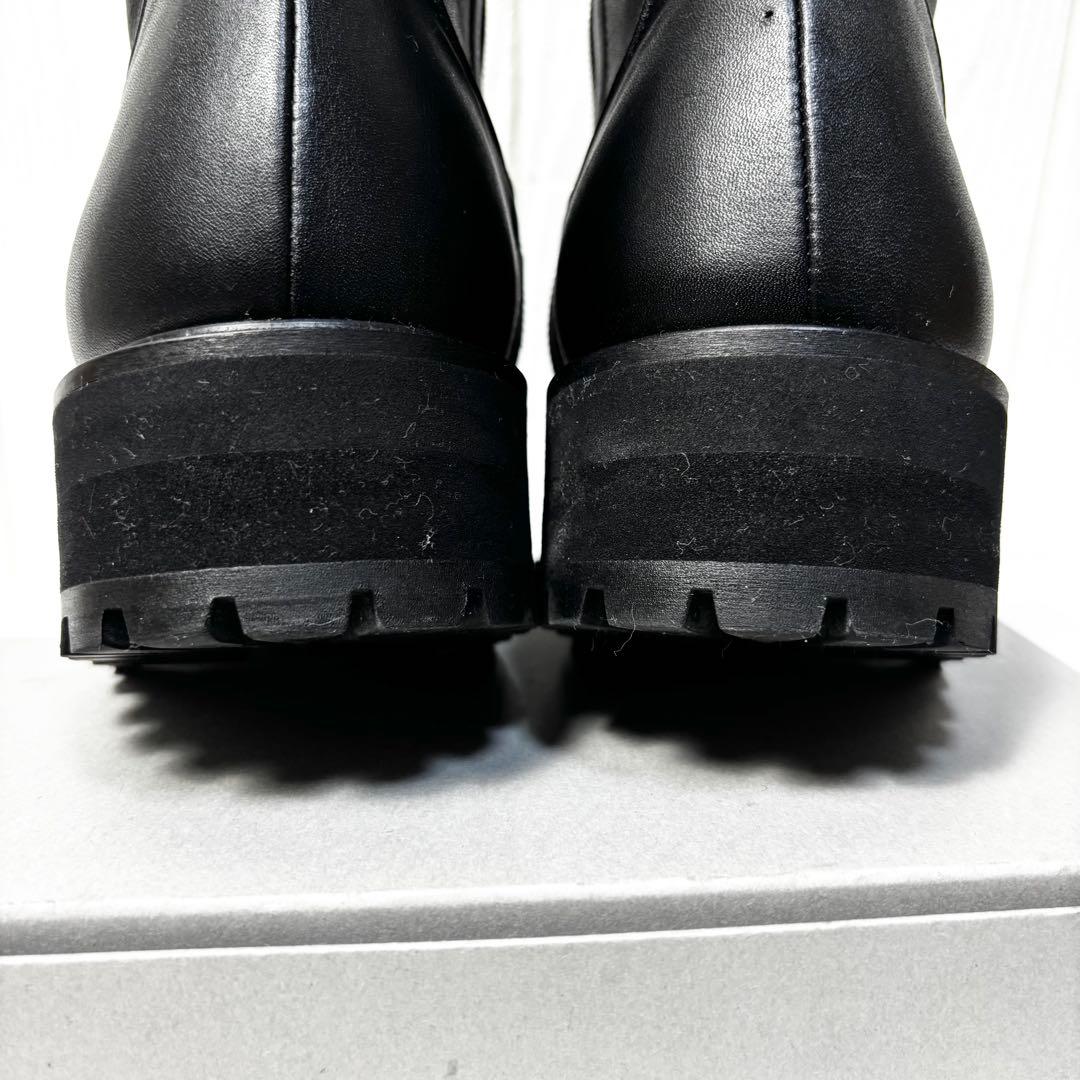 美品 銀座かねまつ AQUA BELL サイドジップブーツ 25 D 黒　厚底