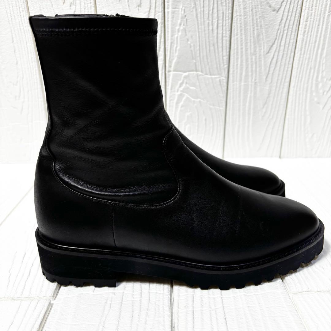 美品 銀座かねまつ AQUA BELL サイドジップブーツ 25 D 黒　厚底