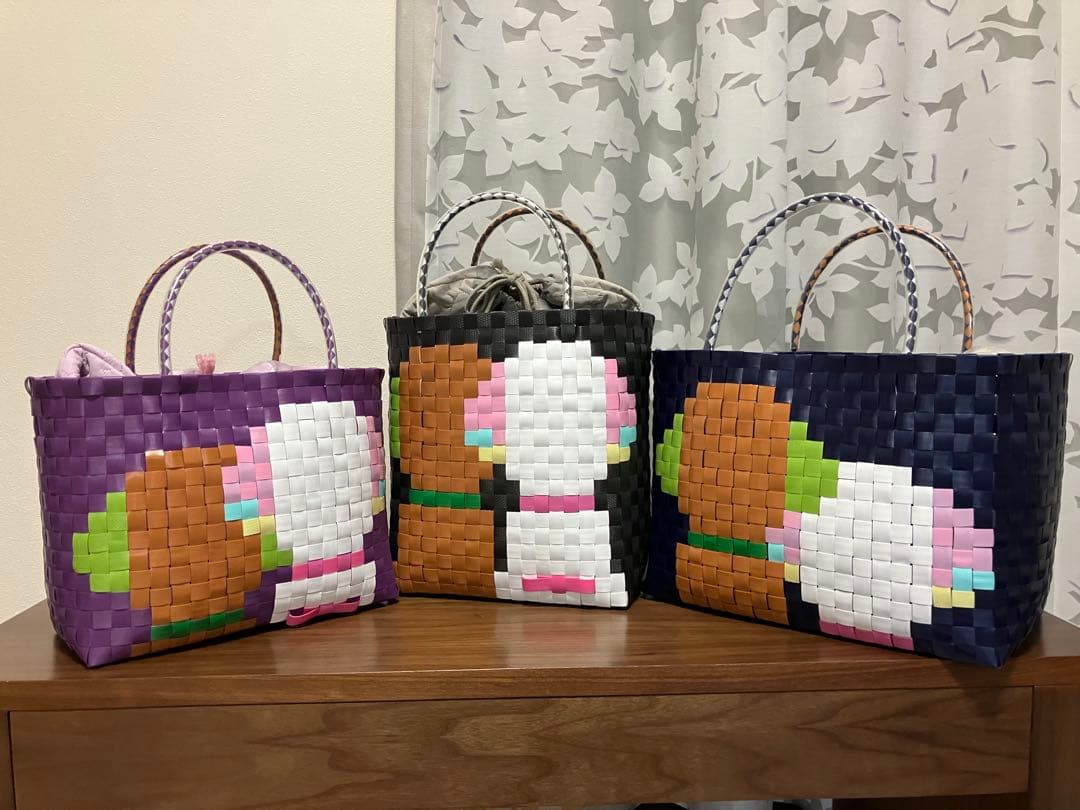 (^^)⭐︎(^-^)　巾着付きカゴバッグ3点