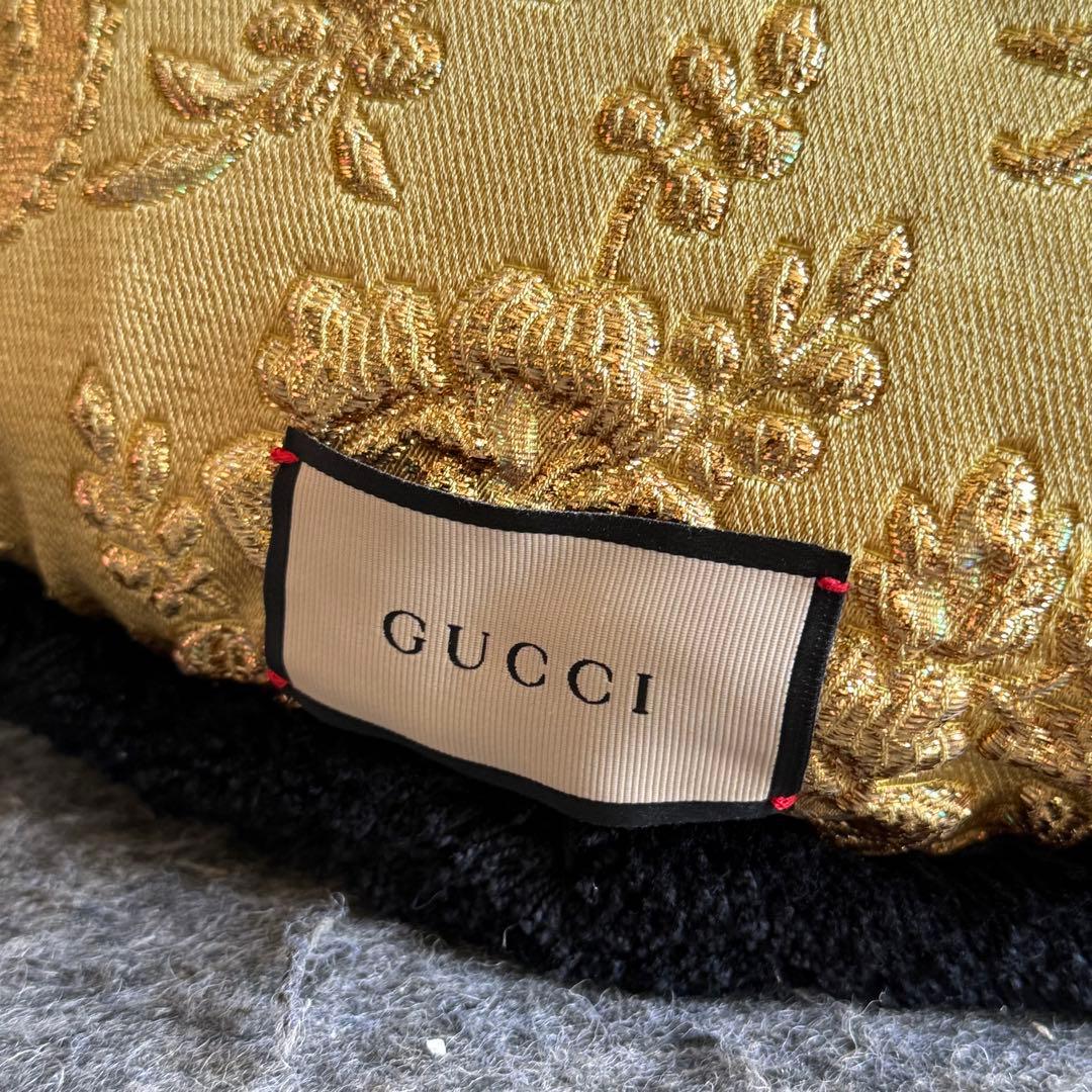 JI93美品✨　GUCCI フローガル柄 クッション 丸型 イエロー　チェック