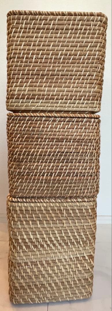 【送料込】無印良品重なるラタン3つ＋蓋3つセット/定価¥12,940