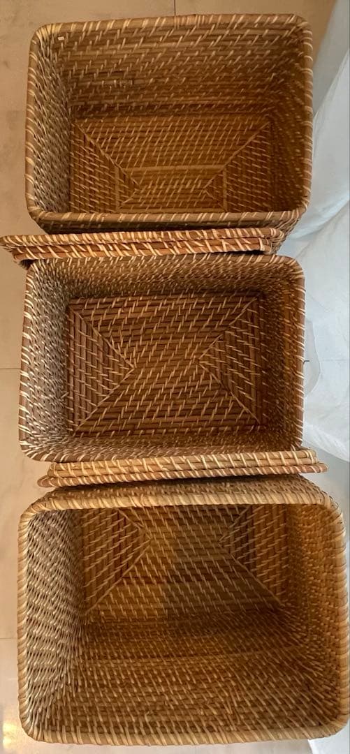 【送料込】無印良品重なるラタン3つ＋蓋3つセット/定価¥12,940